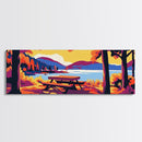Lakeside Picnic, Cozy Retreat, Framed Canvas Print, Autumn Wall Art, Cabin Living Decor, Vibrant Landscape, Rustic Outdoor Artwork