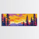 Autumn Pines, Sunset Landscape, Framed Canvas Print, Cozy Cabin Wall Art, Vibrant Nature Scene, Fall Decor, Living Room Artwork