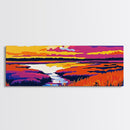 River Marsh, Golden Sunset, Framed Canvas Print, Boho Wall Art, Nature Landscape, Home Office Decor, Rustic Artwork, Vibrant Scene