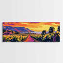 Vineyard Sunset, Rolling Hills, Wine Country, Framed Canvas Print, Farmhouse Art, Dining Room Wall Art, Living Room Decor, Vibrant Colors