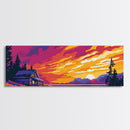 Cabin Sunset, Mountain Retreat, Cozy Home, Rustic Nature, Framed Canvas Print, Fall Decor, Country Wall Art, Living Room Decoration