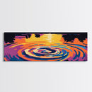 Water Ripples, Sunset Reflection, Tranquil Lake, Vibrant Nature, Framed Canvas Print, Zen Home Decor, Meditative Art, Living Room Wall Art