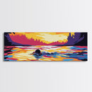 Sunset Swimmer, Water Reflection, Vibrant Wall Art, Framed Canvas Print, Living Room Decor, Modern Art, Colorful Home Accent