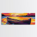 Canoe on Lake, Tranquil Sunset, Nature Art, Canvas Print, Cabin Wall Decor, Lake House Art, Water Landscape, Warm Color Palette