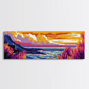 Sunset Coastline, Vibrant Seascape, Ocean View, Colorful Landscape, Framed Canvas Print, Living Room Wall Art, Beach House Decor