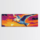 Flying Seagull, Ocean Sunset, Coastal Bird, Colorful Sky, Framed Canvas Print, Nautical Wall Art, Beach House Decor, Bold Landscape