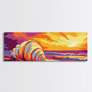 Seashell Beach, Vibrant Sunset, Coastal Art, Ocean Landscape, Framed Canvas Print, Living Room Wall Art, Tropical Decor, Warm Colors