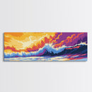 Ocean Waves, Dramatic Seascape, Sunset Surf, Coastal Wall Art, Framed Canvas Print, Beach House Decor, Bold Colors, Modern Nautical