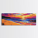 Sunset Beach, Coastal Landscape, Colorful Ocean, Tranquil View, Framed Canvas Print, Serene Wall Art, Bold Colors, Nautical Style
