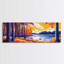 Lakeside Forest, Autumn Reflection, Serene Landscape, Nature Escape, Framed Canvas Print, Rustic Wall Art, Warm Colors, Relaxing Art