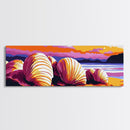 Seashell Beach, Vibrant Sunset, Coastal Landscape, Bold Colors, Framed Canvas Print, Living Room Wall Art, Tropical Vibes, Nautical Art