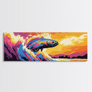 Jumping Fish, Ocean Wave, Sunset Fishing, Bold Seascape, Framed Canvas Print, Nautical Wall Art, Living Room Art, Sport Fishing Art
