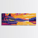 Floating Cabin, River Art, Serene Sunset, Lakeside Wall Art, Framed Canvas Print, Cozy Home Decor, Relaxing Landscape, Rustic Charm