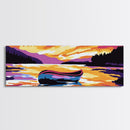 Canoe, Sunset, Reflection, Framed Canvas Print, Vibrant Lake Art, Wilderness Wall Decor, Boho Wall Art, Rustic Home Decor, Autumn Art