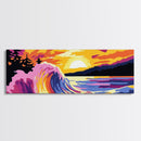 Crashing Wave, Sunset, Ocean Power, Framed Canvas Print, Surfer Wall Art, Beach House Decor, Coastal Color Palette, Vibrant Home Art