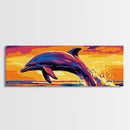 Jumping Dolphin, Ocean Wall Art, Marine Life, Vibrant Sea Decor, Framed Canvas Print, Beach House Art, Coastal Nature, Large Canvas