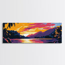 Sunset Paradise, Tropical Waters, Exotic Escape, Framed Canvas Print, Coastal Wall Art, Boho Beach Decor, Relaxing Living Room Art