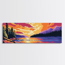 River Sunset, pine forest, mountain landscape, nature decor, cabin retreat, Fall Wall Art, Canvas Print, Framed Canvas Print