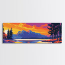 Mountain Lake, Forest Reflection, Serene Nature, Canvas Print, Adventure Wall Art, Cabin Decor, Wilderness Landscape, Sunset Scene