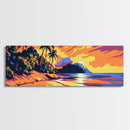 Tropical Beach, Sunset View, Ocean Vibes, Framed Canvas Print, Coastal Wall Art, Bedroom Decor, Palm Tree Artwork, Bohemian Style