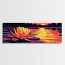 Water Lily, Tranquil Lake, Framed Canvas Print, Serene Nature Art, Zen Wall Decor, Sunset Reflection, Large Artwork, Bathroom Wall Art