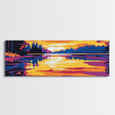 Sunset Lake, Tranquil Reflection, Serene Nature Art, Vibrant Landscape, Framed Canvas Print, Cozy Cabin Decor, Warm Autumn Colors