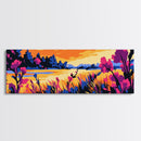Floral Lake, Wildflower Sunset, Framed Canvas Print, Botanical Wall Art, Nature Scene, Boho Home Decor, Bedroom Artwork, Office Art
