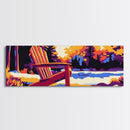 Adirondack Chair, Lake Sunset, Autumn Art, Framed Canvas Print, Cozy Cabin Wall Art, Rustic Home Decor, Warm Tones, Nature Painting