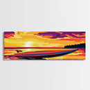 Speedboat, Ocean Sunset, Coastal Escape, Canvas Print, Vibrant Nautical Art, Beach House Wall Decor, Living Room Artwork, Boho Style