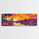 Lakeside Village, Colorful Sunset, Cozy Retreat, Framed Canvas Print, Scenic Nature Wall Art, Rustic Cabin Home Decor, Warm Tones