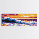 Ocean, Waves, Sunset, Framed Canvas Print, Coastal Wall Art, Boho Beach Art, Vibrant Seaside Decor, Nautical Artwork, Surfer Room Art