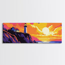 Lighthouse Sunset, Coastal Art, Nautical Wall Decor, Beach House Art, Vibrant Seascape, Framed Canvas Print, Living Room Wall Art