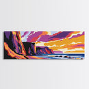 Sunset Cliffs, Coastal Landscape, Beach Wall Art, Ocean Sunset Painting, Vibrant Nature Print, Framed Canvas Print, Bedroom Wall Art