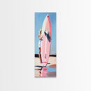 Surfboard Girl, Summer Beach, Coastal Aesthetic, Canvas Print, Boho Wall Art, Minimalist Painting, Living Room Decor, Gift, Pastel