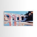 Bridge Reflection, Scenic River, Pastel Landscape, Canvas Print, Architecture Art, Living Room Wall Art, Minimalist Water Scene, Travel Art