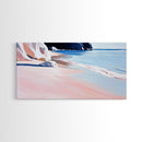 Sandy Beach, Ocean Shore, Soft Pastels, Seaside Tranquility, Framed Canvas Print, Coastal Wall Art, Bathroom Decor, Nautical Painting