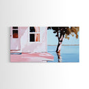 Lake House, Nature Reflection, Peaceful Retreat, Summer Serenity, Framed Canvas Print, Living Room Wall Art, Rustic Home Decor, Pastel