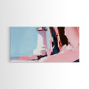 Lighthouse View, Coastal Landscape Art, Nautical Seaside Print, Travel Decor, Pastel Blue and Pink Aesthetic, Framed Canvas Print, Office Art