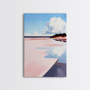 Pink Shoreline, Beach Reflection, Coastal Landscape, Framed Canvas Print, Ocean Wall Art, Nautical Home Decor, Relaxing Summer Vibes
