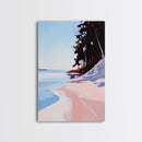 Secluded Beach, Coastal Pines, Ocean Sunset Art, Nature Wall Decor, Framed Canvas Print, Minimalist Seascape, Living Room Art, Boho Print