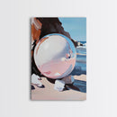 Reflective Sphere, Surrealist Print, Beach Art, Coastal Decor, Framed Canvas Print, Minimalist Aesthetic, Living Room Wall Art