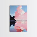 Pink Sky, Minimalist Coastal Art, Framed Canvas Print, Modern Landscape, Boho Sunset Painting, Living Room Wall Art, Serene Beach Decor