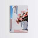 Mediterranean, Flower Pot, Canvas Print, Modern Minimalist Painting, Bright Floral Wall Decor, White and Pink Art, Kitchen Wall Art