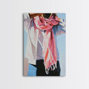 Pink Scarf, Fashion Illustration, Cozy Autumn Art, Feminine Style, Framed Canvas Print, Modern Wall Art, Soft Aesthetic, Unique Gift