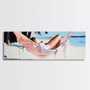 Hammock Rest, Relaxation, Coastal, Framed Canvas Print, Beach House Decor, Summer Vibes, Minimalist Art, Bedroom Wall Art, Boho Aesthetic