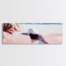 Romantic Beach Scene, Coastal Wall Art, Sunset Ocean Painting, Pastel Beach Framed Canvas Print, Living Room or Office Art