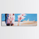 Woman Beach, Pastel Flowers, Feminine Art, Ocean View, Dreamy Coastal Decor, Framed Canvas Print, Bedroom Wall Art, Soft Aesthetic Art