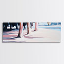 Beach Trees, Sunset Glow, Seaside Landscape, Coastal Art, Pastel Aesthetic, Framed Canvas Print, Living Room Art, Serene Escape