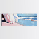 Pink Waves, Soft Beach Hues, Serene Seascape, Abstract Ocean, Framed Canvas Print, Minimalist Aesthetic, Bedroom Wall Art, Coastal Vibes