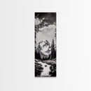 Snowy Peak, Mountain Reflection, Black White Nature, Adventure Landscape, Cabin Decor, Hiking Art, Framed Canvas Print